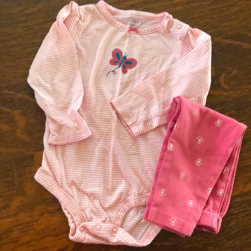 Carter’s Onesie/Leggings Set, Sz 18mos, Pink &White Stripes